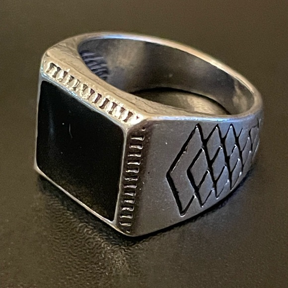 925 stamped silver black obsidian ring size 8 - Picture 3 of 8